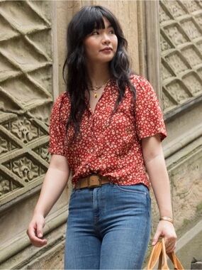 ABLE Red Floral Edith Blouse Size XS